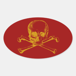 Customizable Vintage Skull & Crossbones Oval Sticker
