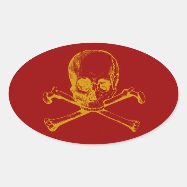 Customizable Vintage Skull & Crossbones Oval Sticker (Front)