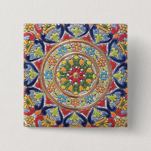 Customizable Vintage Spanish Tile 2 Inch Square Button