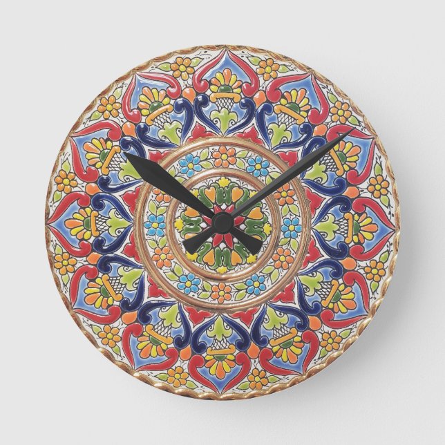 Customizable Vintage Spanish Tile Round Clock (Front)