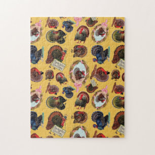 Customizable Vintage Thanksgiving Turkeys Jigsaw Puzzle