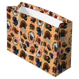 Customizable Vintage Thanksgiving Turkeys Large Gift Bag