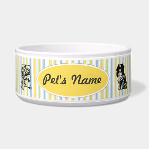 Customizable Vintage Toy Dogs on Stripes Pet Bowl