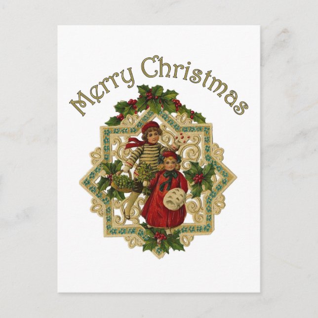 Customizable Vintage Victorian Christmas Children Holiday Postcard (Front)