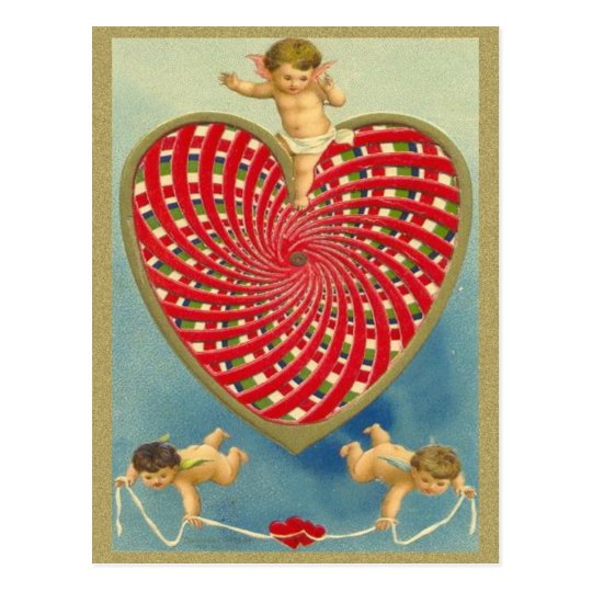 Customizable Vintage Woven Heart and Cherubs Postcard