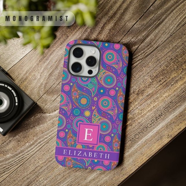 Customizable Violet Purple Blue Pink Paisley iPhone Case (Customizable Violet Purple Blue Pink Paisley iPhone Case)