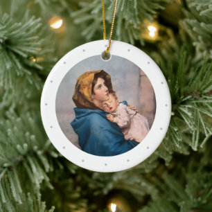 Customizable Virgin Mary Christmas Ceramic Ornament