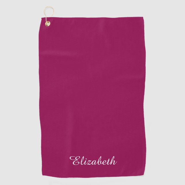 Customizable Viva Magenta Template Name Monogram Golf Towel (Front)
