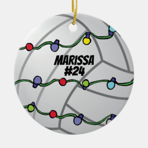 Customizable Volley Ball with Holiday Lights Ceramic Ornament