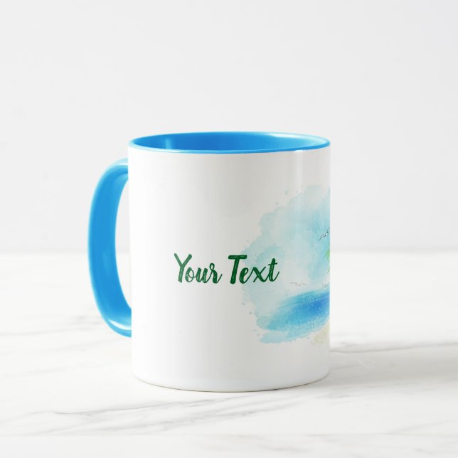 Customizable watercolor beach scene mug (Front Left)