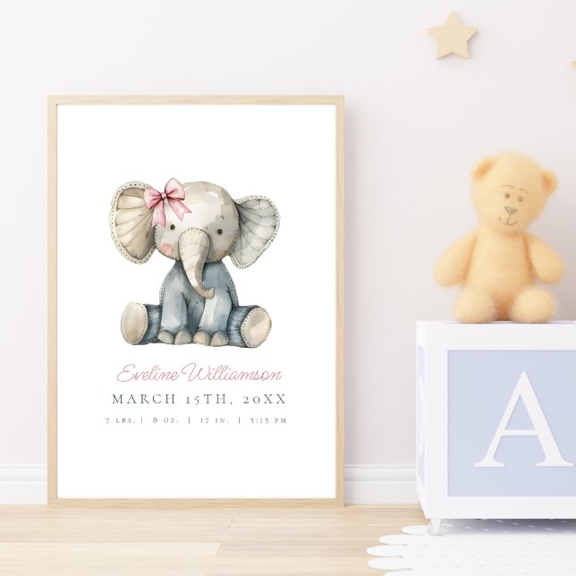 Customizable Watercolor Blue Baby Elephant Nursery Poster (Creator Uploaded)
