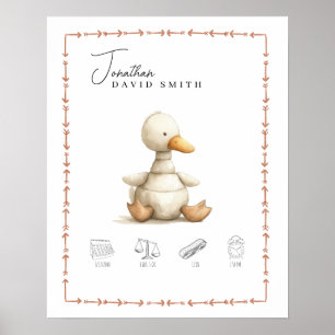 Customizable Watercolor Duck Nursery Birth Details Poster