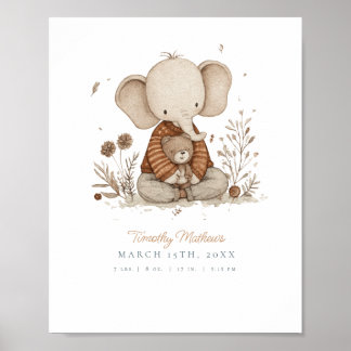 Customizable Watercolor Elephant Nursery Poster