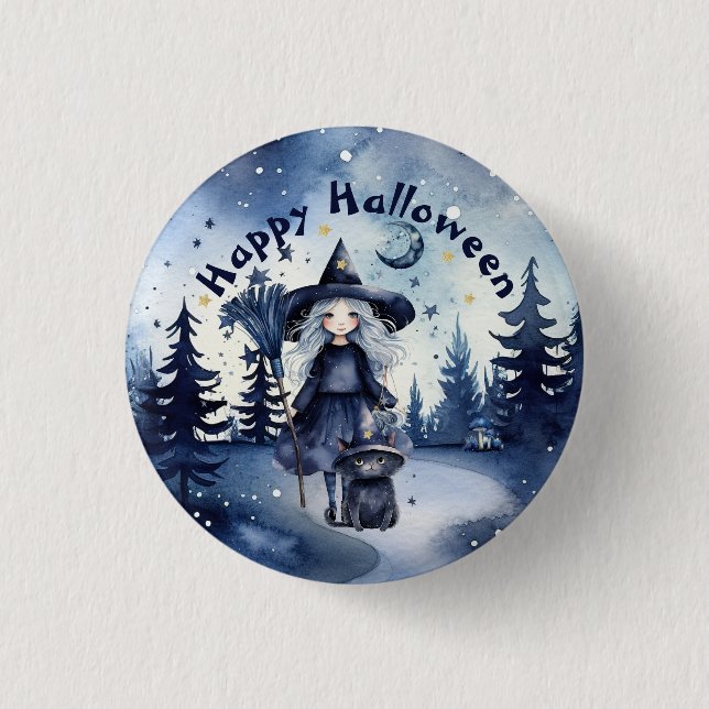 Customizable Watercolor Halloween Button (Front)