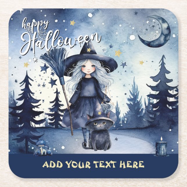 Customizable Watercolor Halloween Paper Coaster (Front)