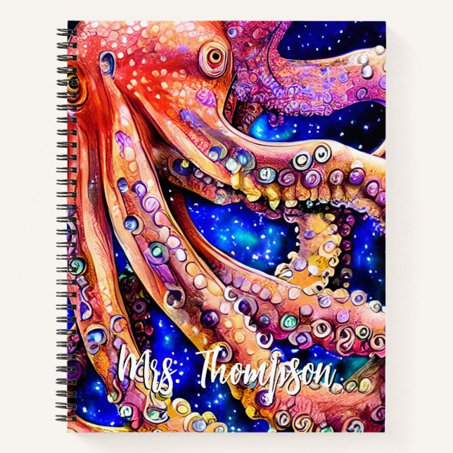 Customizable Watercolor Octopus with Name Notebook (Front)
