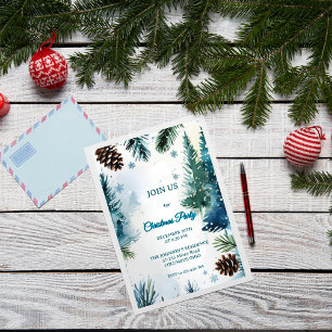 Customizable Watercolor Pine Trees Christmas Invitation
