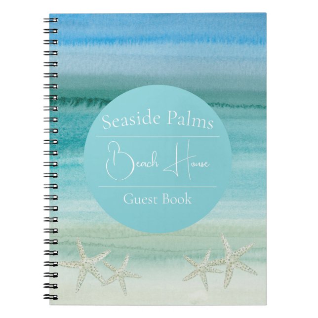 Customizable Watercolor Starfish Guestbook Notebook (Front)