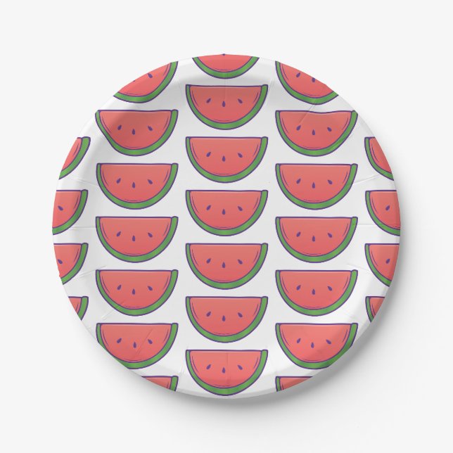 Customizable Watermelon Pattern Paper Plate (Front)