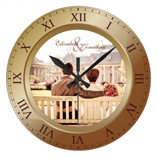 Customizable Wedding Anniversary Bronze Photograph Wallclocks
