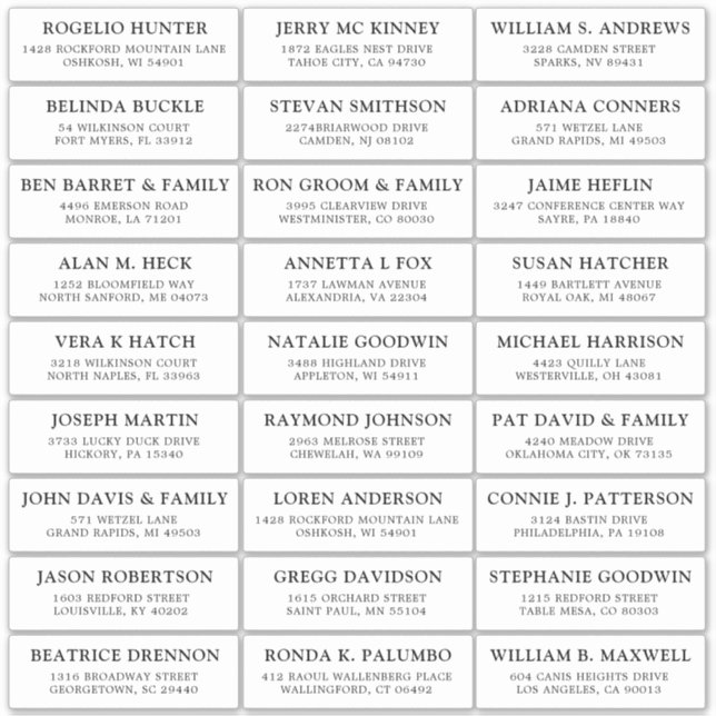 Customizable wedding guest address labels sticker (Front)
