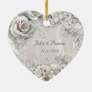 (Customizable) Wedding Heart Ceramic Ornament