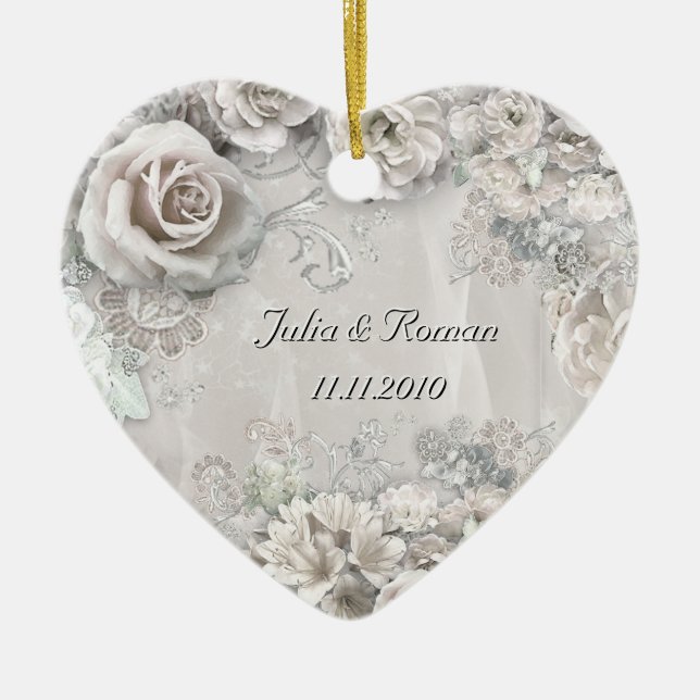 (Customizable) Wedding Heart Ceramic Ornament (Front)