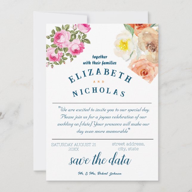 customizable wedding invitation, boho wedding  invitation (Front)