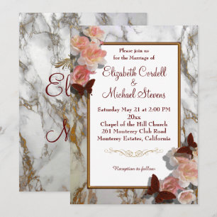 Customizable Wedding invitation marble faux gold