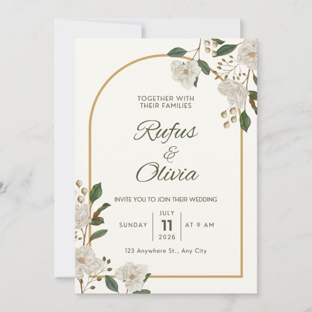 Customizable Wedding Invitation with Floral Accent (Front)
