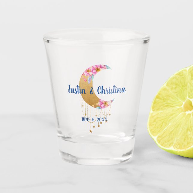 Customizable Wedding Keepsake Gold Moon Shot Glass (Front)
