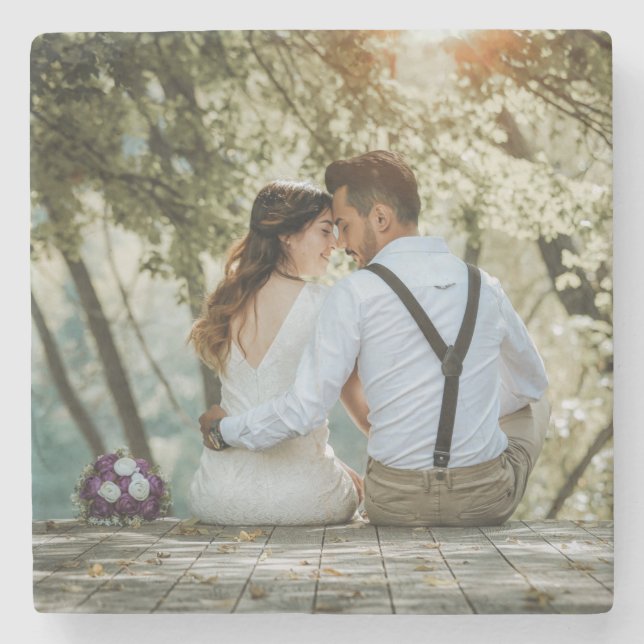 Customizable Wedding Photo Stone Coaster (Front)
