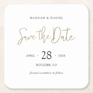Customizable Wedding Save the Date Square Paper Coaster