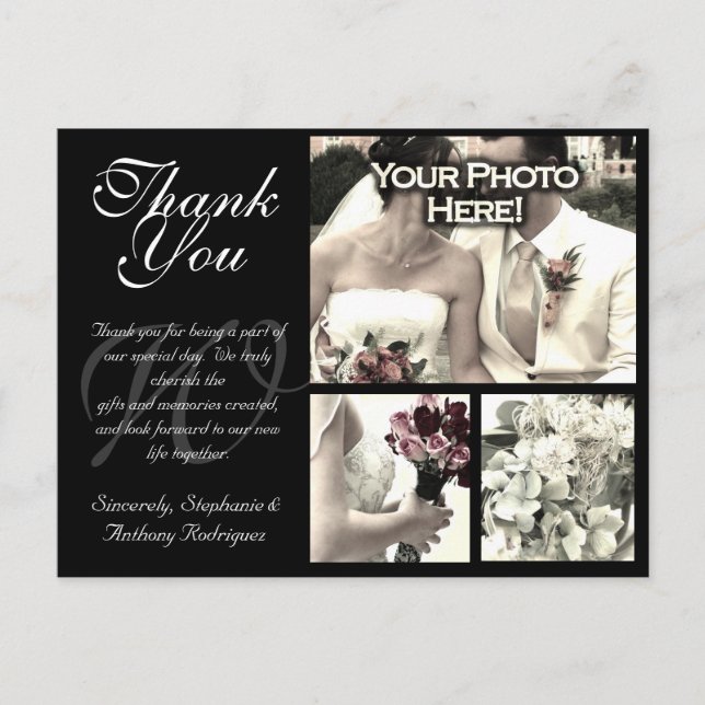 Customizable Wedding Thank You Card 3 Photos (Front)