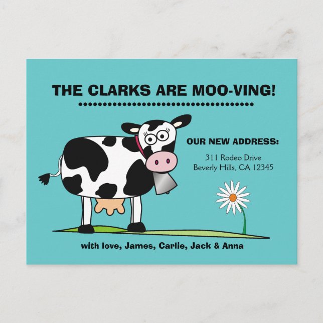 Customizable We're Moo-ving Postcard Robins Egg (Front)