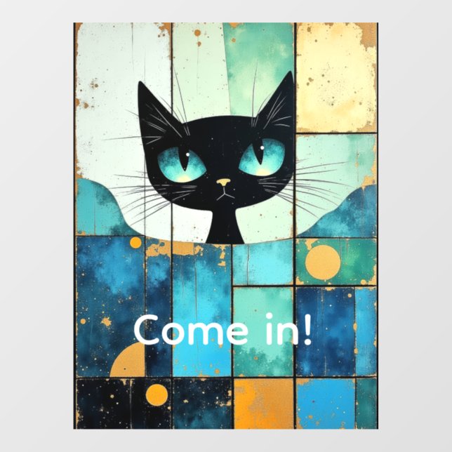Customizable Whimsical Black Cat Window Cling (Sheet)