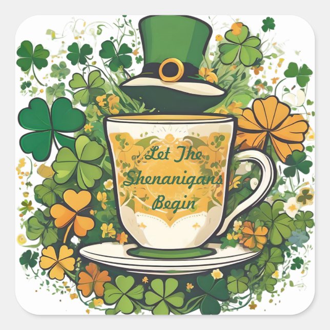 Customizable Whimsical St Patrick’s Day Shenanigan Square Sticker (Front)