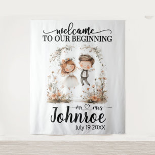 Customizable Whimsical Wedding Backdrop Tapestry