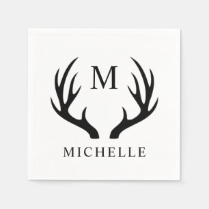 Customizable White And Black Deer Antler Monogram  Napkin