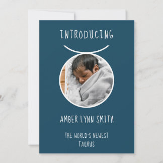 Customizable White and Blue Taurus Baby Announcement