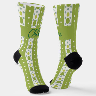 Customizable White and Green Easter Pattern Socks