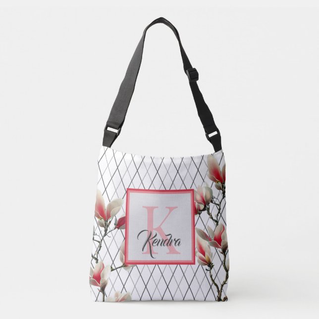 Customizable White And Pink Monogrammed Tote Bag (Front)
