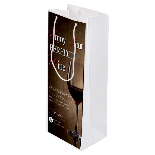 Customizable White & Black Elegant Minimalist Wine Gift Bag (Front Angled)