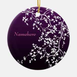 Customizable: White  blossom Ceramic Ornament