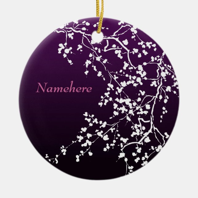 Customizable: White  blossom Ceramic Ornament (Front)