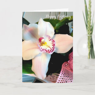 Customizable White Cymbidium Orchid Birthday Card