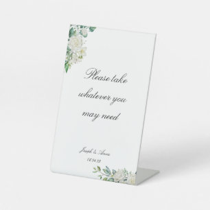 Customizable White Floral Bathroom Sign