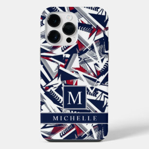 Customizable White Grey Dark Blue Red Geometric iPhone 14 Pro Max Case