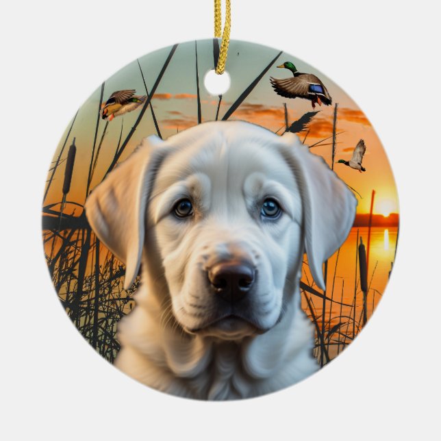 Customizable White Labrador Puppy Ornament (Front)