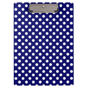 Customizable White on Navy Blue Polka Dots Clipboard